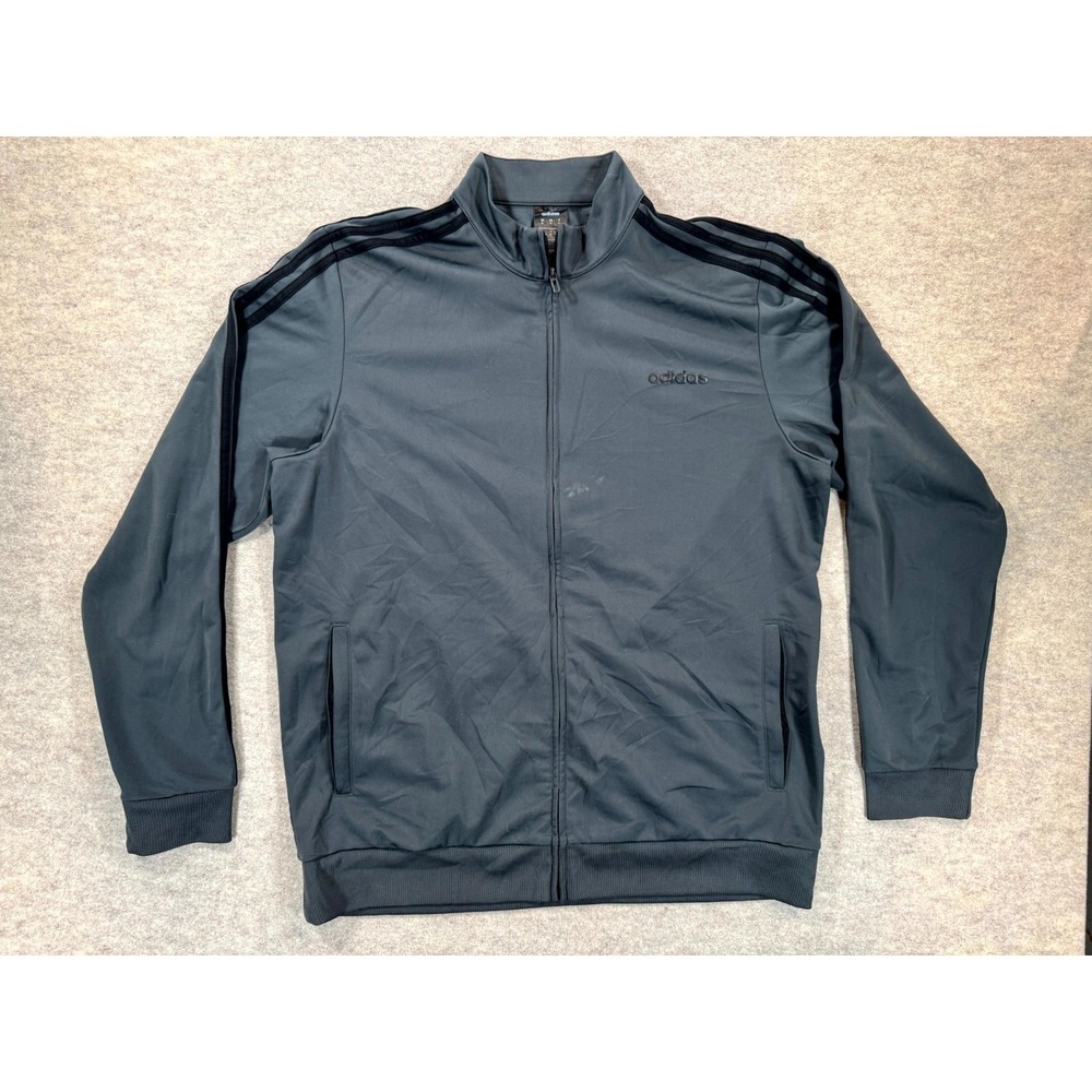 Adidas Full Zip Track Jacket Mens XL Charcoal Gray 3 Stripes Regular Fit Workout